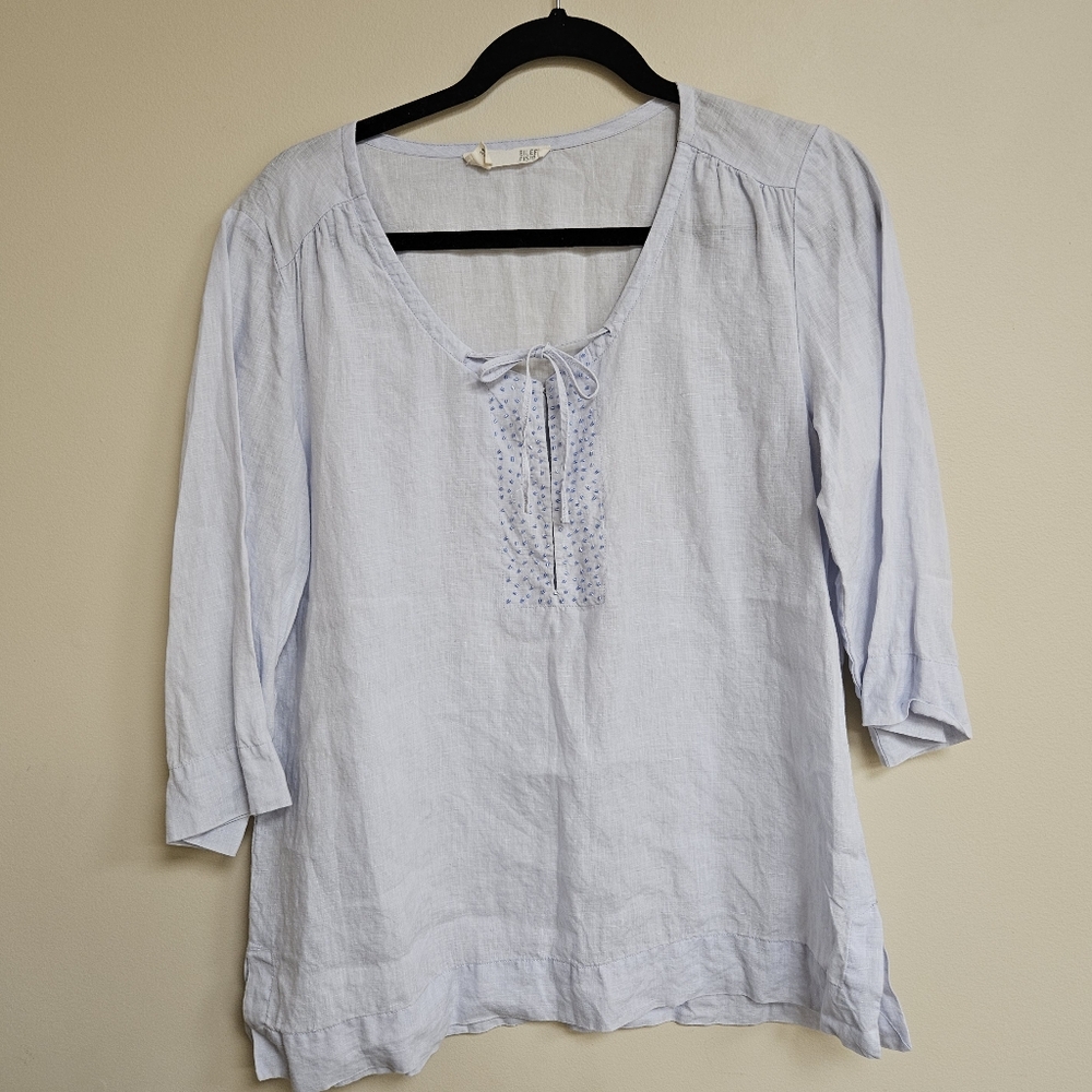 Eileen Fisher 100% Irish Linen Beaded Blouse Size M Light Periwinkle Blue - Picture 1 of 8